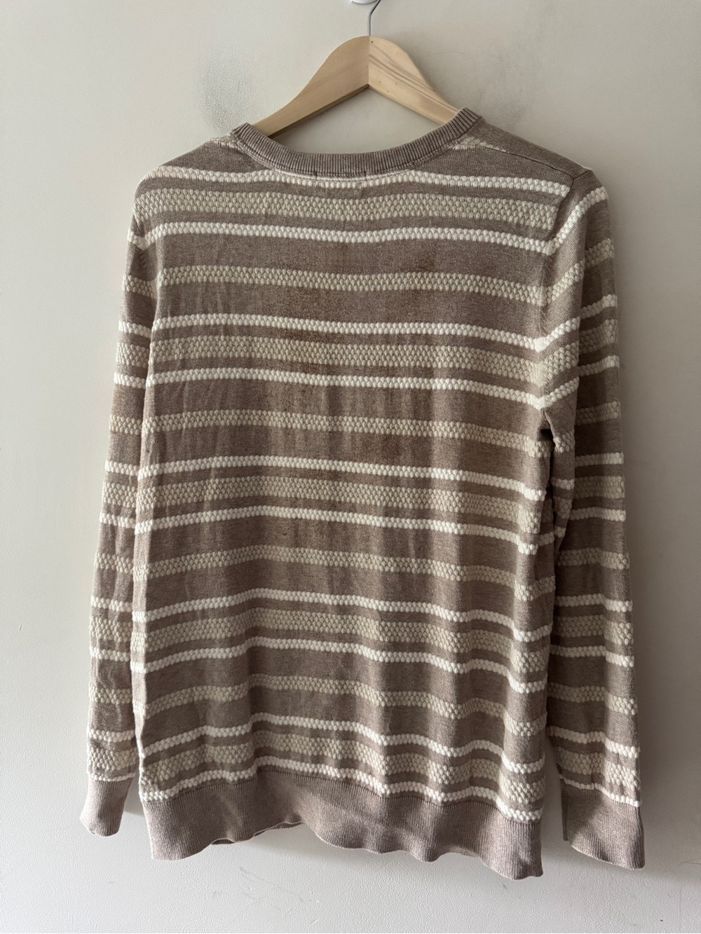 L.L.Bean Supima Cotton Striped Cardigan Sweater Beige and White - Picture 3 of 6